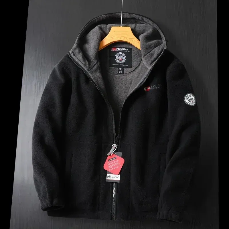 Color: black, Size: M - Winter Wool Jacket Men's High-end Embroidered Thickened Fleece Windproof Jacket Outdoor Snow Cold-proof Men's Warm Hooded Coat