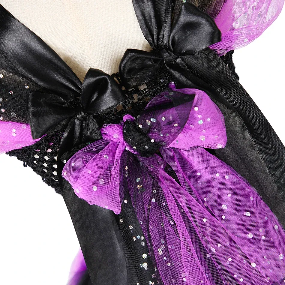 Color: Silver, Kid Size: 2T - Halloween Witch Tutu Dress for Girls Handmade Mesh Bat Wizard Cosplay Costumes with Hat Broom Toddler Evil Party Clothes Set
