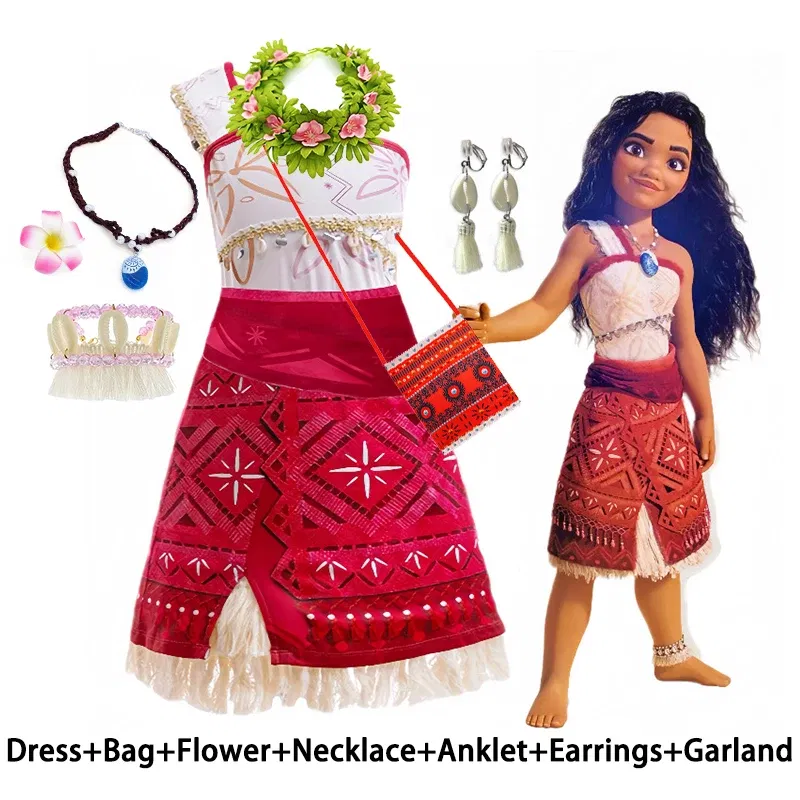 Color: black, Kid Size: 18 - Disney Movie Moana 2 Girl Dress Cosplay Party Costume Ocean Adventure Princess Fancy Clothes Children Vaiana Outfit Dress