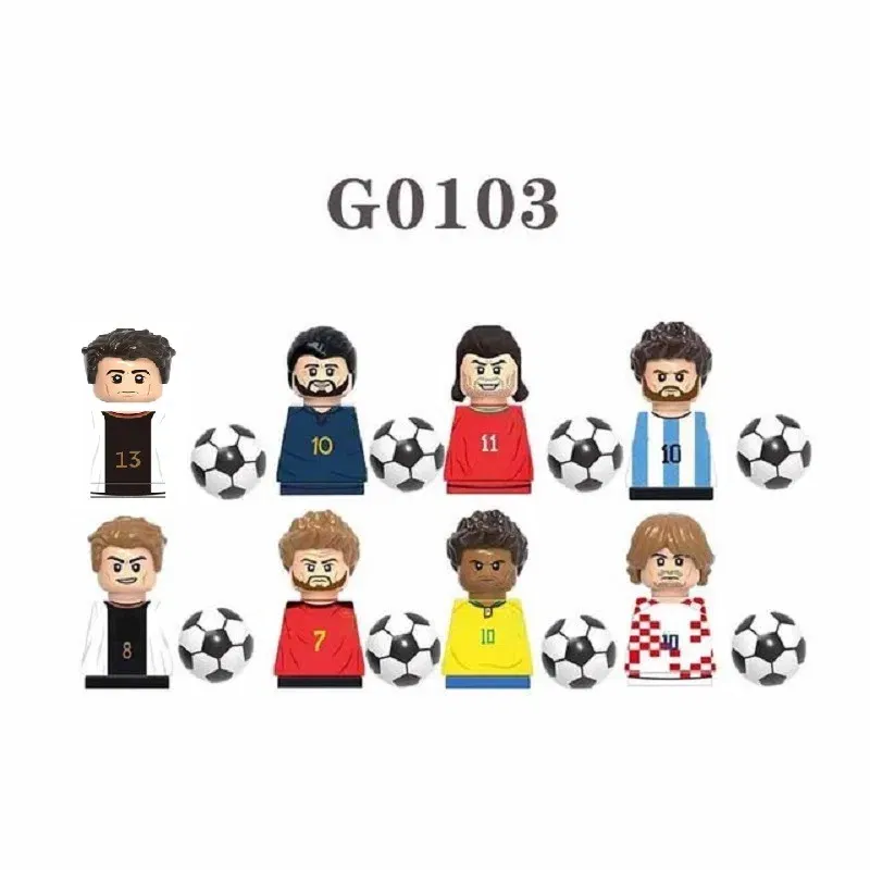 Color: GRAY - 1-16PCS Messi Ronaldo Neymar Lewandowski Soccer World Famous Football Players Figurine Mini Action Building Block Toy Kids Gifts