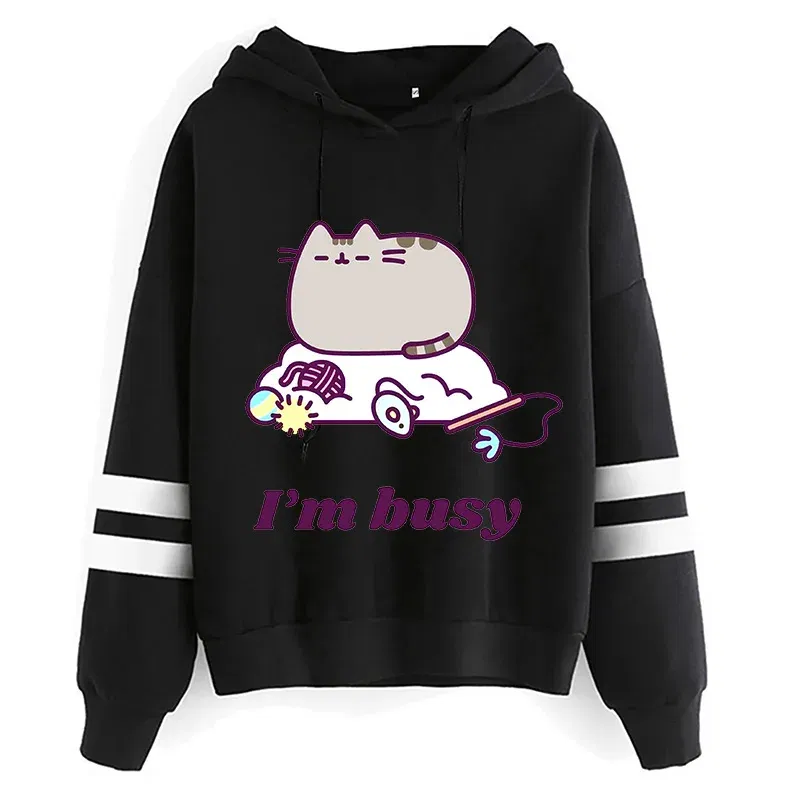 Color: Clear, Size: M - Women Ullzang Cute Cat Funny Cartoon Sweatshirt Pusheen Cat Kawaii Harajuku Korean Style Hoodies Graphic Fashion Hoody Female