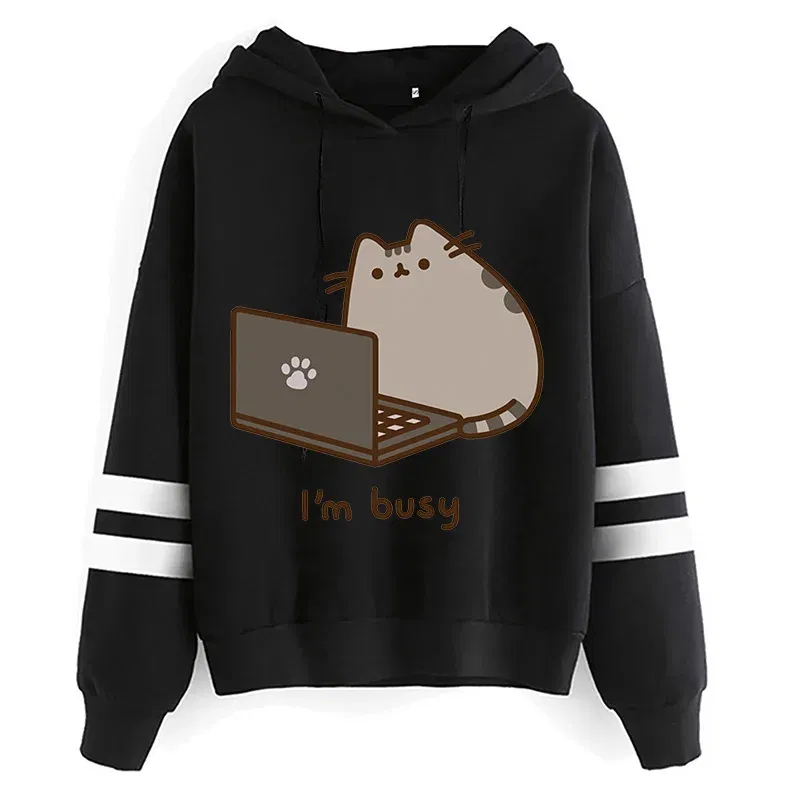 Color: Clear, Size: M - Women Ullzang Cute Cat Funny Cartoon Sweatshirt Pusheen Cat Kawaii Harajuku Korean Style Hoodies Graphic Fashion Hoody Female