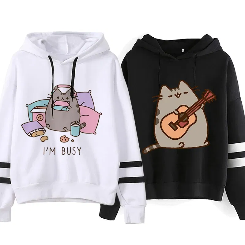 Color: Clear, Size: M - Women Ullzang Cute Cat Funny Cartoon Sweatshirt Pusheen Cat Kawaii Harajuku Korean Style Hoodies Graphic Fashion Hoody Female