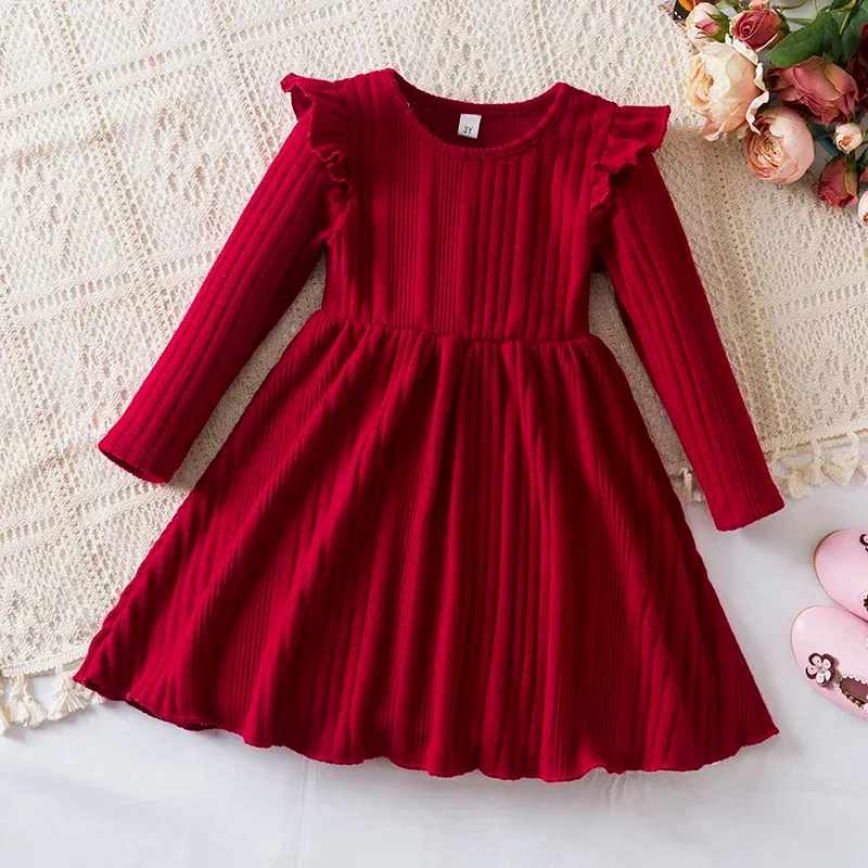 Color: MULTI, Kid Size: 6 - Autumn and Winter Girls Knitted Sweater Dress Solid Color Soft Long Sleeve Dress Children Christmas Costume Birthday Casual Wear