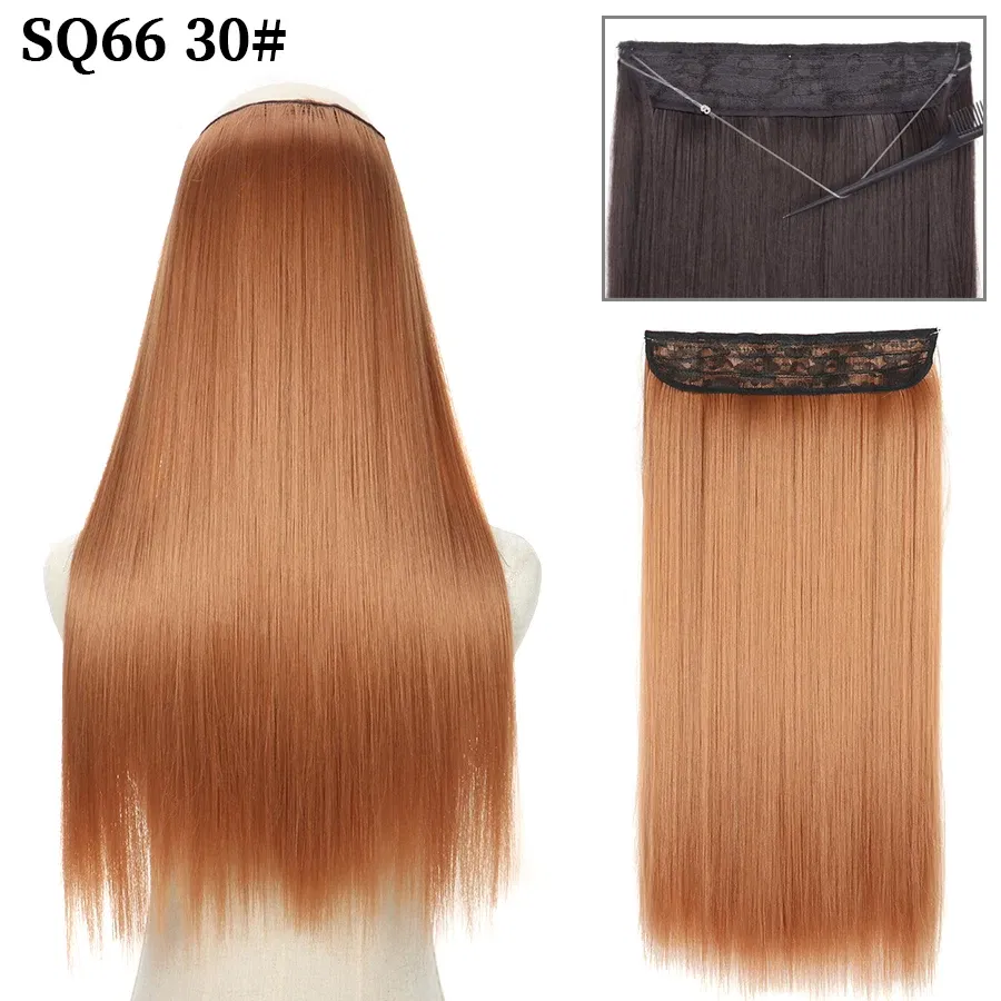 Color: #17, Stretched Length: 32inches, Ships From: CHINA - Synthetic Natural Wavy No Clip Fish Line Invisible Hair Extensions Mixed Color Blonde Black Artificial False Hair Piece ForWomen