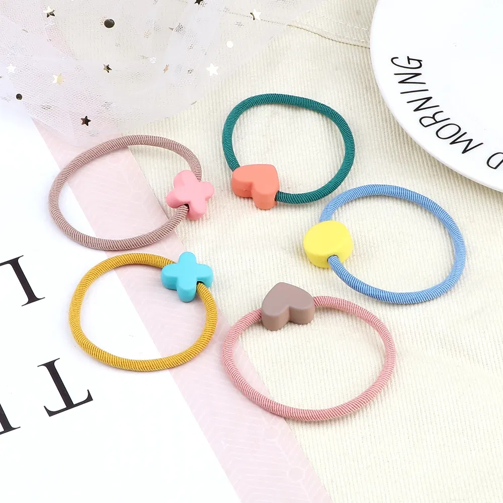 Color: Pink, Ships From: CHINA - Cute Girls Hair Bands Ties Round Heart Rubber Band Fashion Scrunchie Elastic Korean Hair Accessories Ponytail Holder Headband