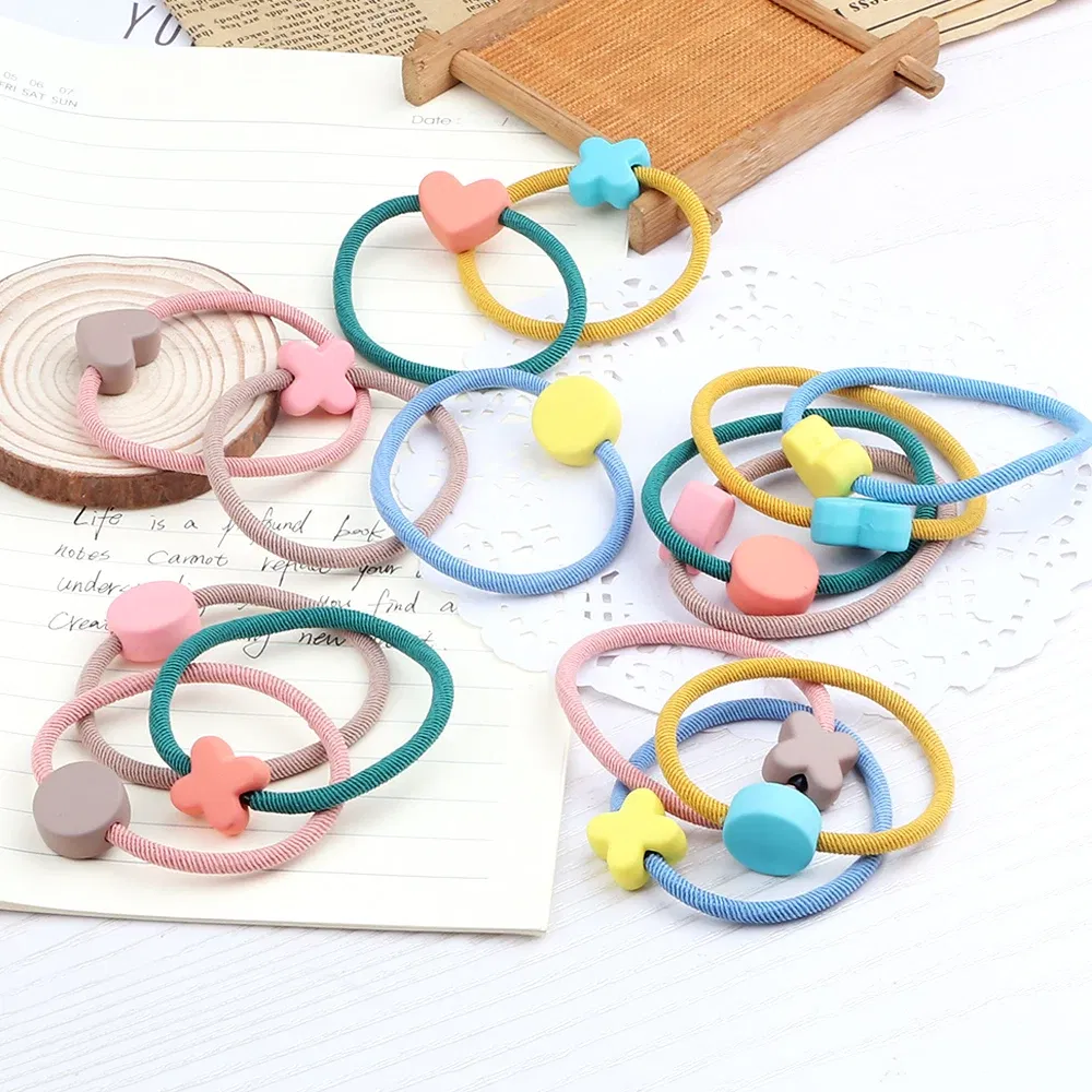 Color: Pink, Ships From: CHINA - Cute Girls Hair Bands Ties Round Heart Rubber Band Fashion Scrunchie Elastic Korean Hair Accessories Ponytail Holder Headband