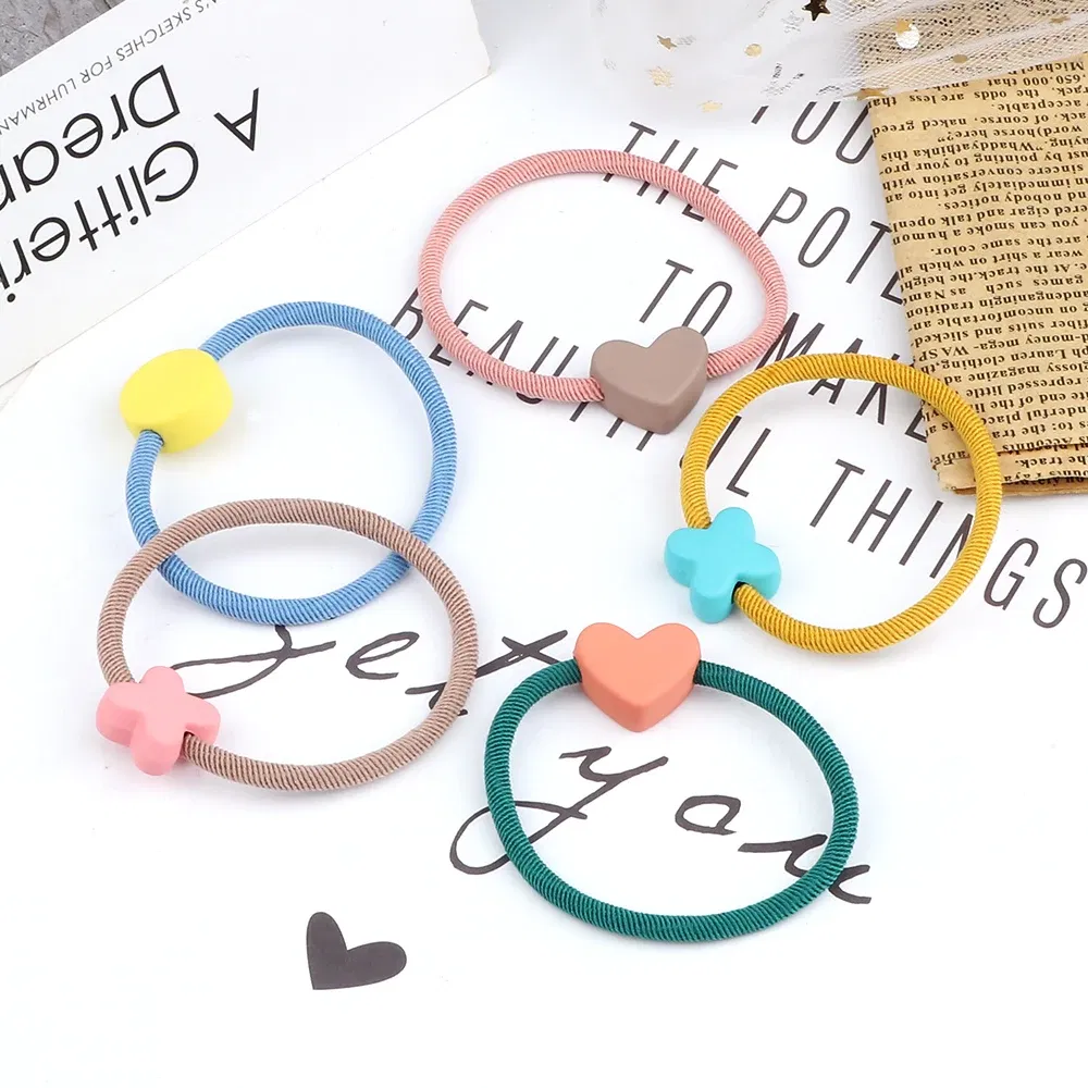 Color: Pink, Ships From: CHINA - Cute Girls Hair Bands Ties Round Heart Rubber Band Fashion Scrunchie Elastic Korean Hair Accessories Ponytail Holder Headband