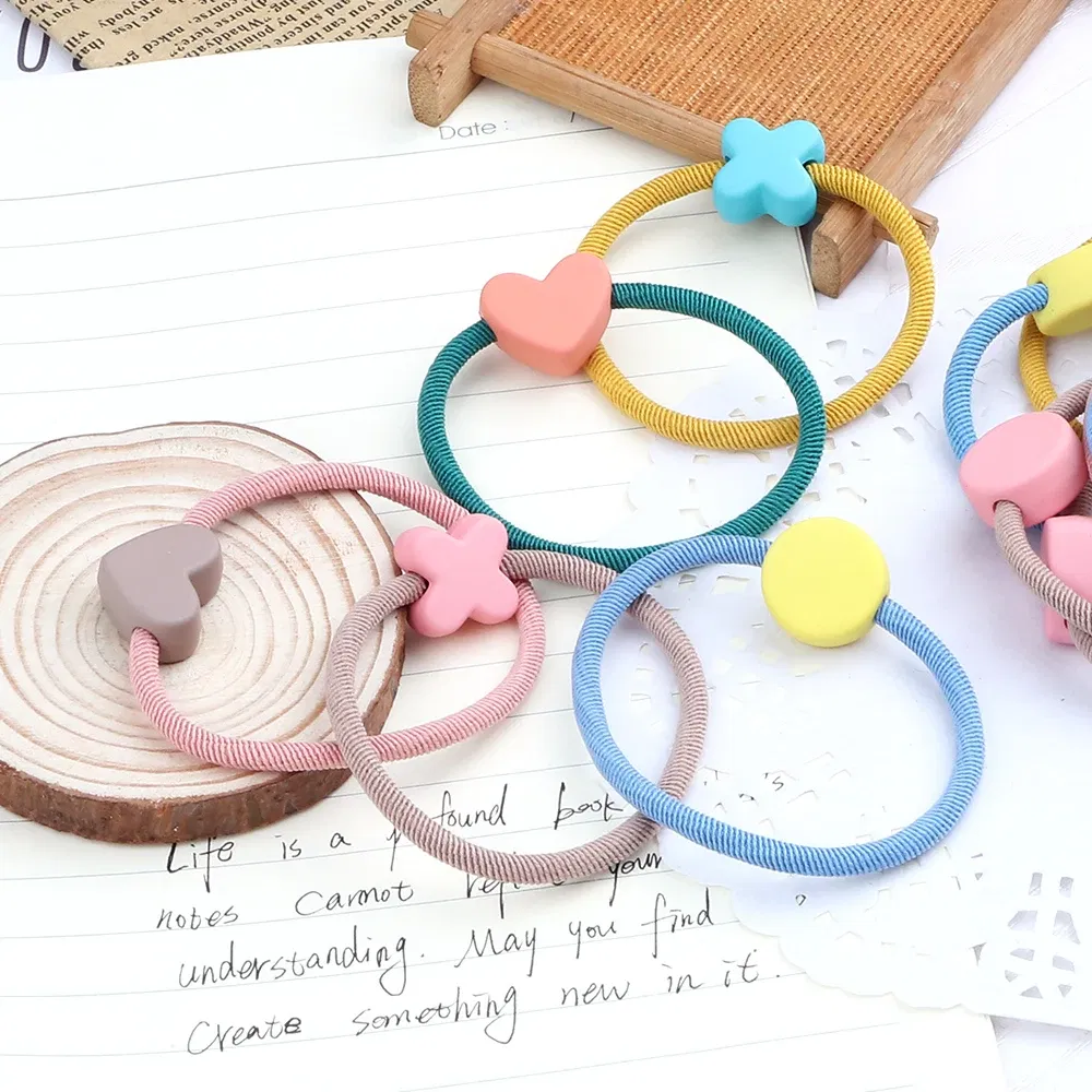 Color: Pink, Ships From: CHINA - Cute Girls Hair Bands Ties Round Heart Rubber Band Fashion Scrunchie Elastic Korean Hair Accessories Ponytail Holder Headband
