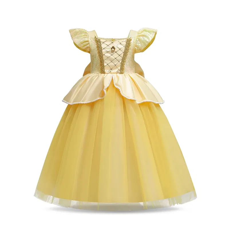 Color: black, Kid Size: 4T - Disney Deluxe Elegant Rapunzel Princess Ball Gown Fancy Birthday Party Dress Cinderella Vestidos Costume Play Carnival Apparel