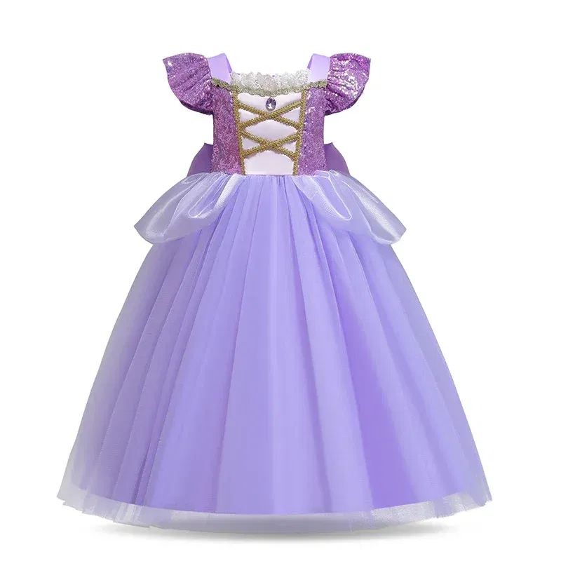 Color: black, Kid Size: 4T - Disney Deluxe Elegant Rapunzel Princess Ball Gown Fancy Birthday Party Dress Cinderella Vestidos Costume Play Carnival Apparel