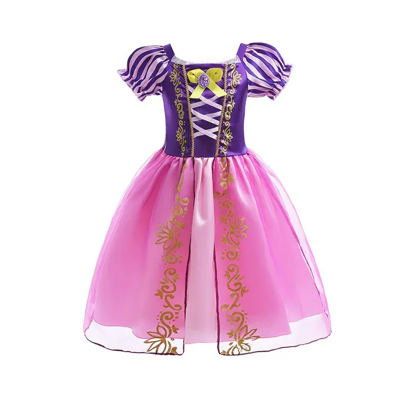 Color: black, Kid Size: 4T - Disney Deluxe Elegant Rapunzel Princess Ball Gown Fancy Birthday Party Dress Cinderella Vestidos Costume Play Carnival Apparel