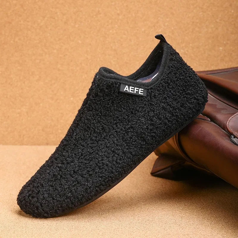 Color: Red, Shoe Size: 45, Ships From: CHINA - Winter Fashion Men Slippers Plush Male Home Cotton Shoes Warm Anti-slip Men's Casual Shoes Flexible Solid Flats 39-47 Slip On