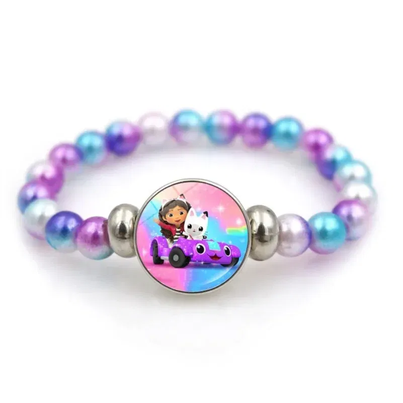 Color: black, Size: 40cm - Gabby Dollhouse Bracelet Fashion Beaded Wristband Cartoon Anime Jewelry Accessories Kids Girls Boys Birthday Baby Shower Gift