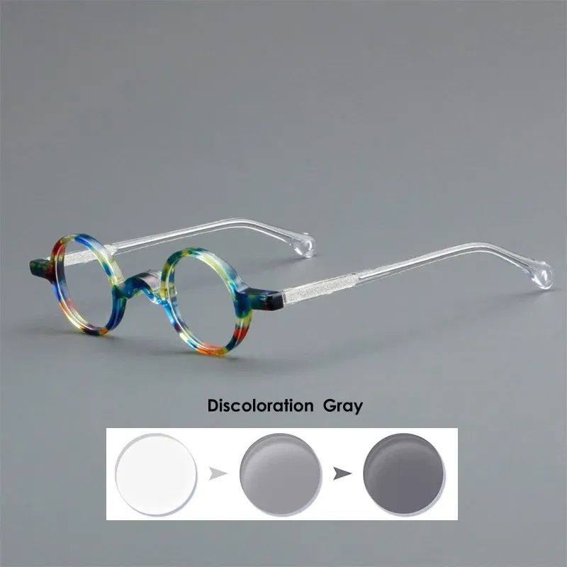 Frame Color: Yellow, Eye Prescription: +550 - VCKA Photochromic Acetate Myopia Glasses Men Retro Small Round Frames Women Custom prescription Anti-Blue  Eyewear -0.5 TO -10