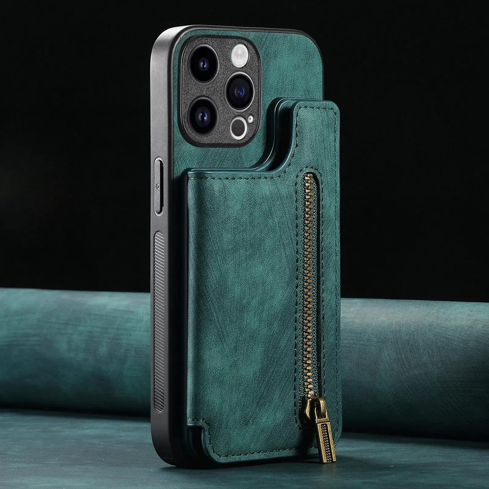 Color: Brown, Material: Neoprene - Leather Zipper Wallet with Card Holder Phone Case for IPhone 15 14 11 Pro Max 13 12 Mini X XR XS Max 8 7 Plus Shockproof Cover
