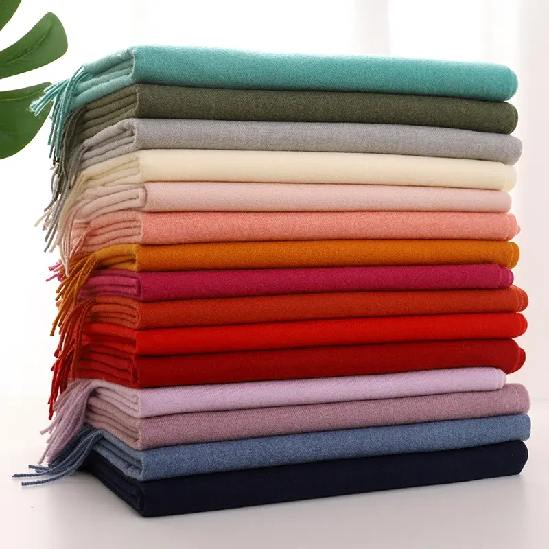 Color: Milky White - New 62 Color Winter Scarf For Women Long Warm Cashmere Scarves Hijab Solid Lady Shawl Wrap Female Pashmina Bandana Head Scarfs