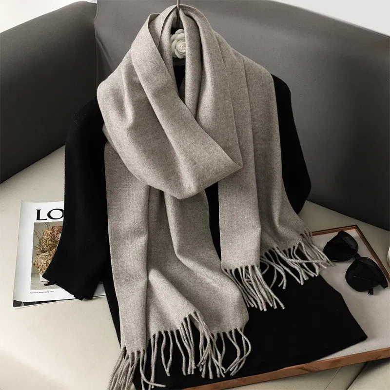 Color: Milky White - New 62 Color Winter Scarf For Women Long Warm Cashmere Scarves Hijab Solid Lady Shawl Wrap Female Pashmina Bandana Head Scarfs