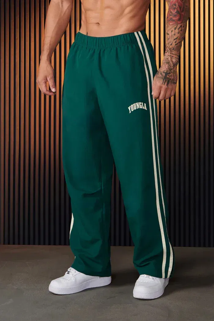 Color: SKY BLUE, Size: XXL - Jogger Men's Sweatpants Gym Sports Fitness Splicing Strips Printing Mid Waist Casual Pants Ya Fashion Men Clothing Wide Leg Pan