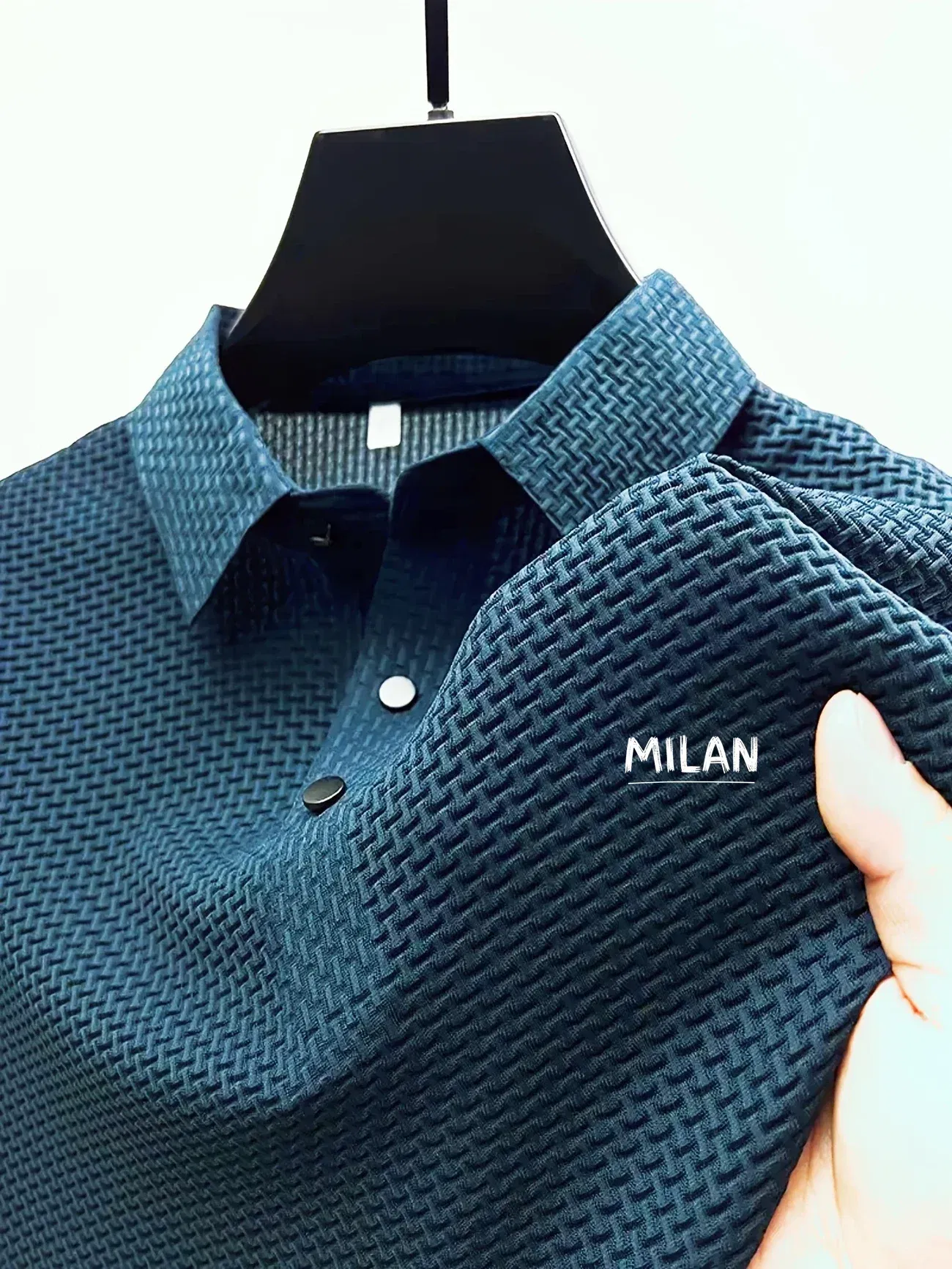 Color: Navy Blue, Size: XXL - Classic men's casual POLO shirt soft and breathable MILAN pattern quick-drying top T-shirt