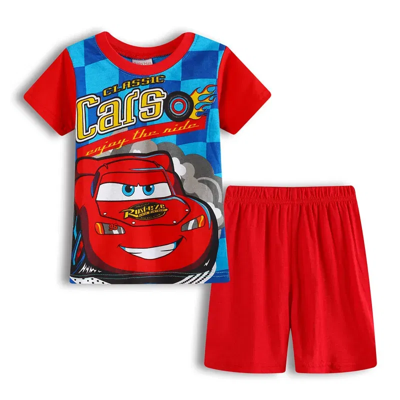 Color: Gold, Kid Size: 5t - New Summer Kids Pyjamas Children Sleepwear Baby Set Boys Girls Cars Short sleeved Pijamas Cotton Nightwear Clothes Pajamas Sets