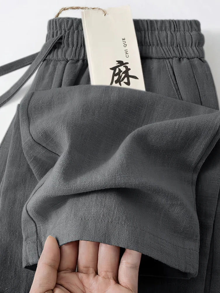 Color: Beige, Size: L - Straight Casual Cotton Linen Pants Men Wide Leg Lightweight Baggy Cotton Sweatpants Male Walking  Jogger Trousers Work
