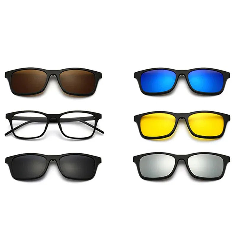 Lenses Color: WHITE, Ships From: CHINA, Frame Color: WHITE - 6 In 1 Magnetic Clip Sunglasses And Prescription Glasses Frame Men Women Polarized or Night Vision Lenses PC or TR90 Frame 2333