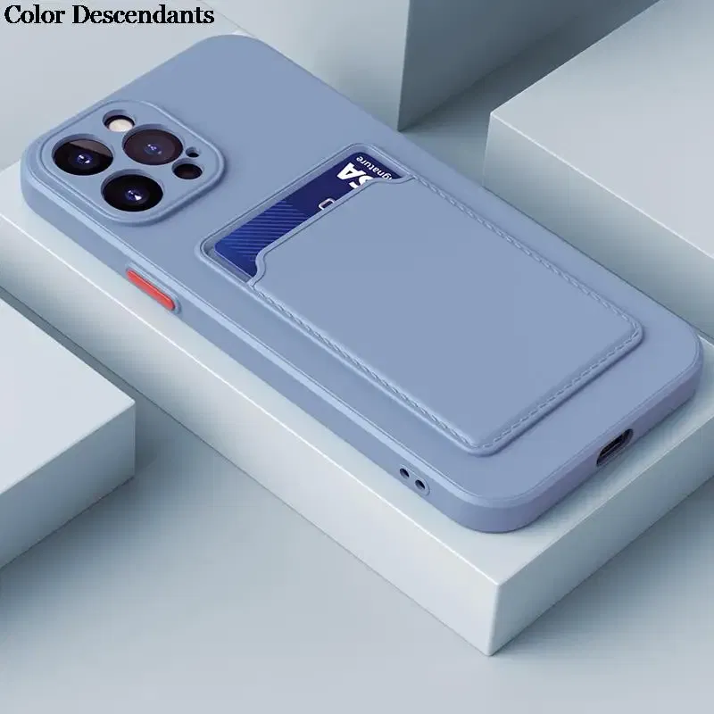 Color: black, Material: PE - Card Holder Wallet Case For Samsung Galaxy A32 A53 A33 A13 A52 5G Case on A72 A22 A12 A51 A71 Shockproof Liquid Silicone Cover