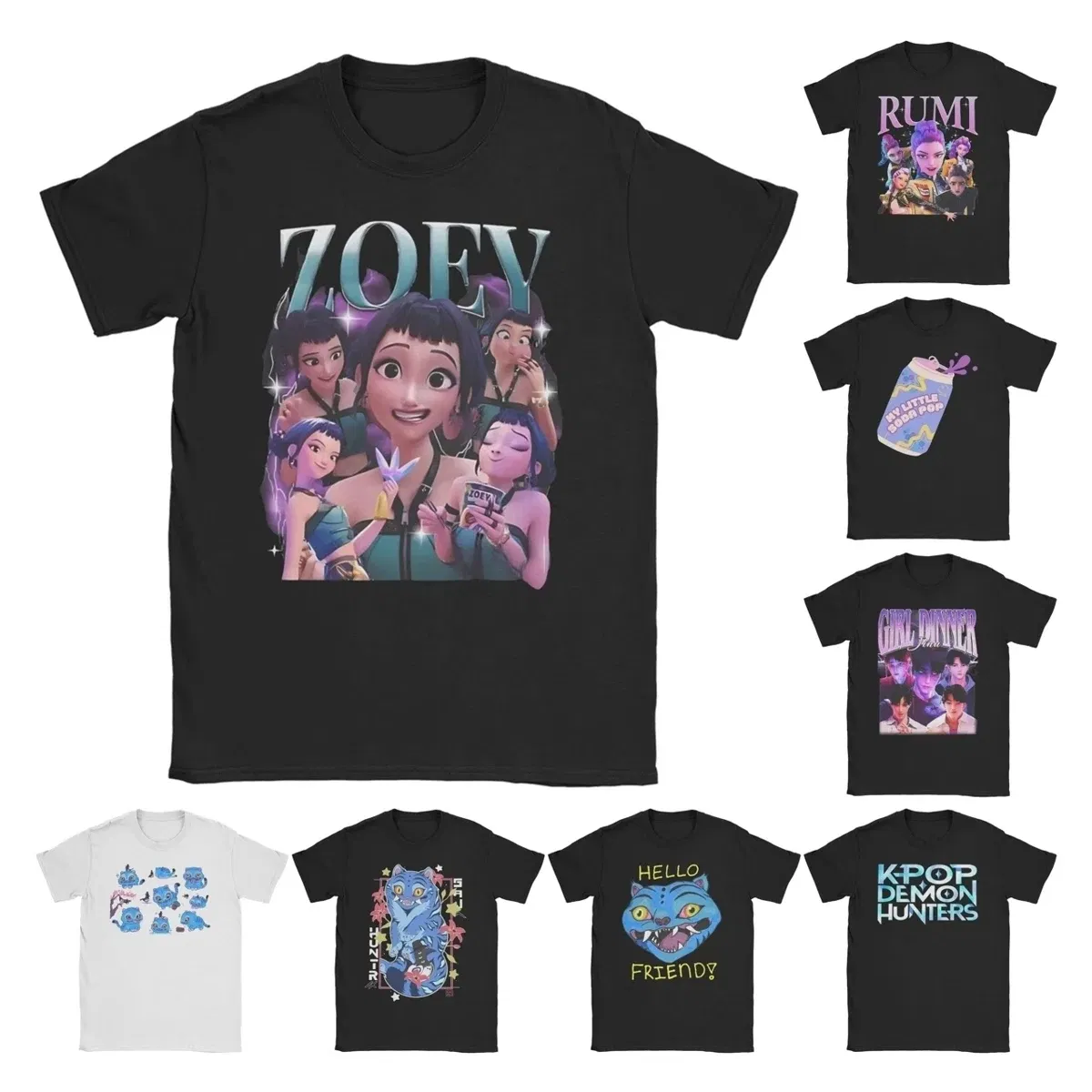 Color: ROYAL BLUE, Size: S - Men Women T-Shirts Kpop Demon Hunters Zoey Huntrix Amazing Cotton Tees Short Sleeve T Shirt O Neck Clothes Printing