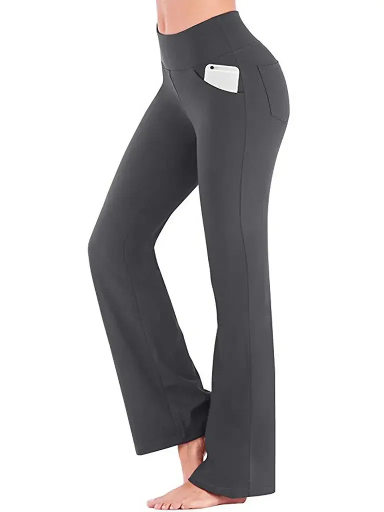 Color: GRAY, Size: L - Ogilvy Mather Solid Elegant Female Lady Women's Legs Pants Palazzo Flared Wide Killer High Waist OL Ladies Career Long Trousers