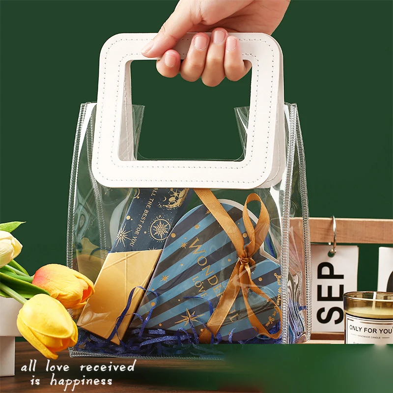Color: MINT GREEN, Gift Box Size: Other - 1PC Clear Candy Handbag PVC Gifts Cosmetics Bag Transparent Souvenir Packaging Bags Tote Xmas Birthday Wedding Party Supplies