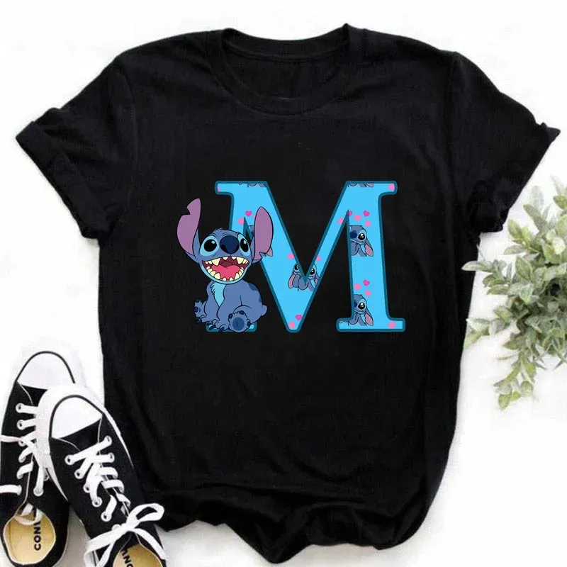 Color: PURPLE, Size: XL - Disney Lilo&Stitch A-Z Alphabet Summer Women's Printed T-Shirt Women's Casual Tops T-Shirt Fashion Cartoon Plus Size T-Shirt