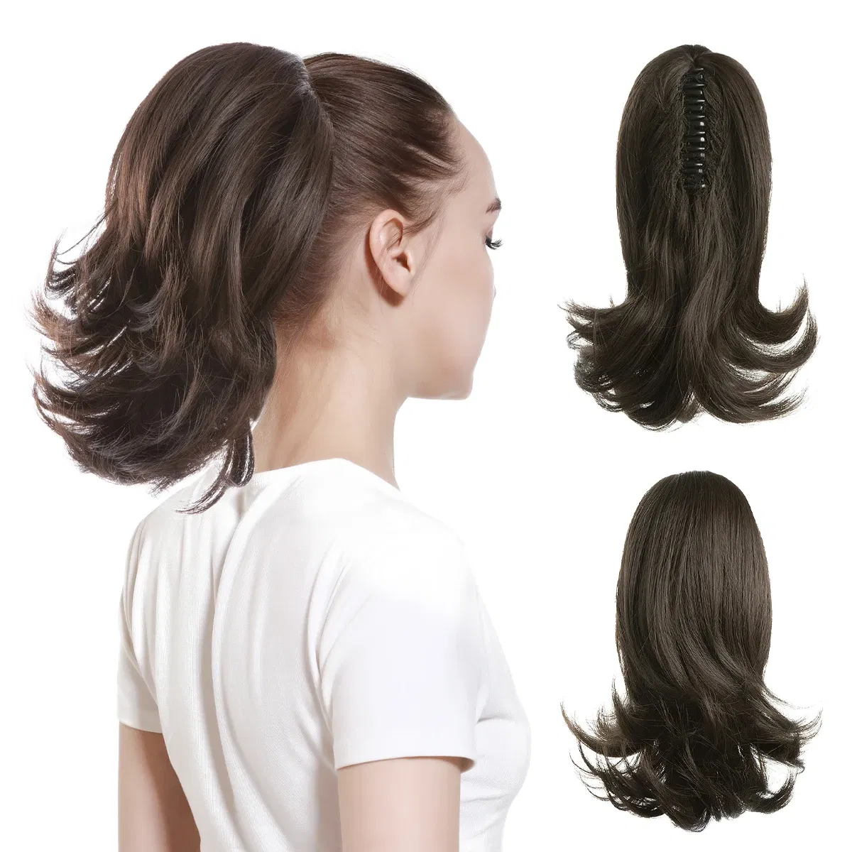 Color: #6, Stretched Length: 12inches - Synthetic Claw Clip In Ponytail Hair Extensions Hairpiece Horse Tail Fake Hair Wavy Blonde False Pigtail With Elastic Band