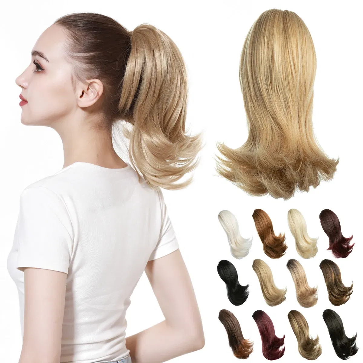 Color: #6, Stretched Length: 12inches - Synthetic Claw Clip In Ponytail Hair Extensions Hairpiece Horse Tail Fake Hair Wavy Blonde False Pigtail With Elastic Band