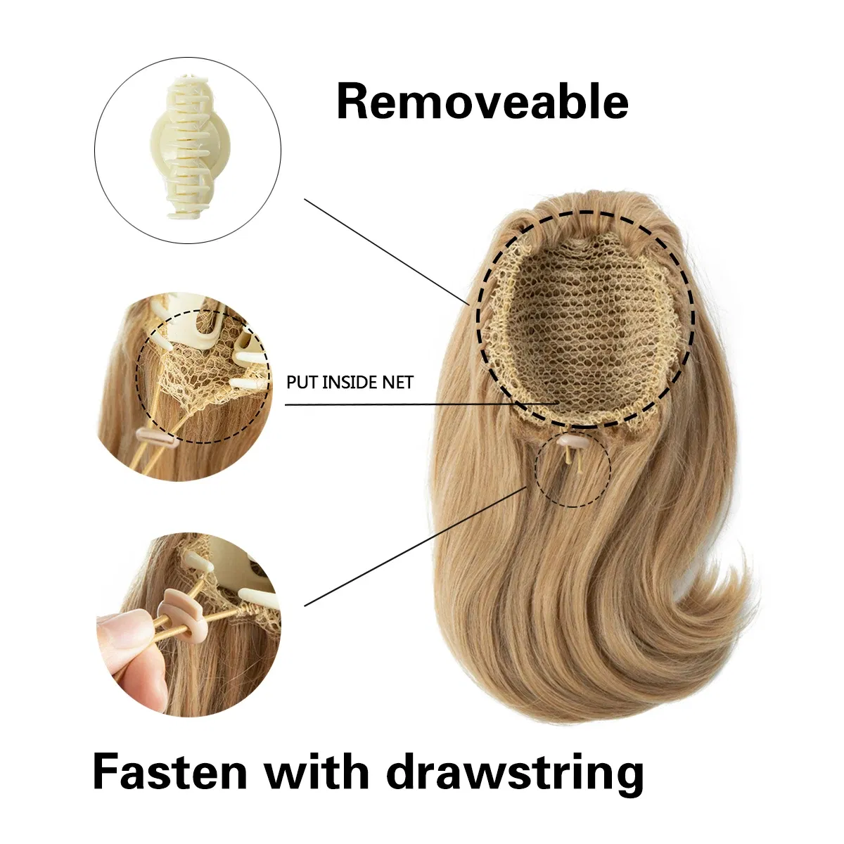 Color: #6, Stretched Length: 12inches - Synthetic Claw Clip In Ponytail Hair Extensions Hairpiece Horse Tail Fake Hair Wavy Blonde False Pigtail With Elastic Band
