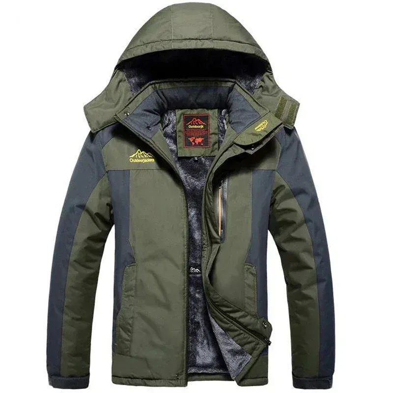 Color: Beige, Size: XXXL - Winter Jacket Men Thick Fleece Waterproof Outwear unload Jackets Men's Windbreaker Army Parka Raincoat Coats Plus Size 8XL 9XL