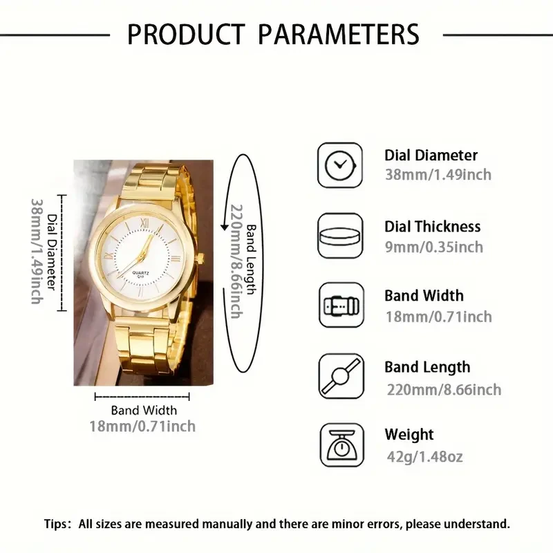 6pcs/set Golden Round Quartz Watch with Alloy Strap