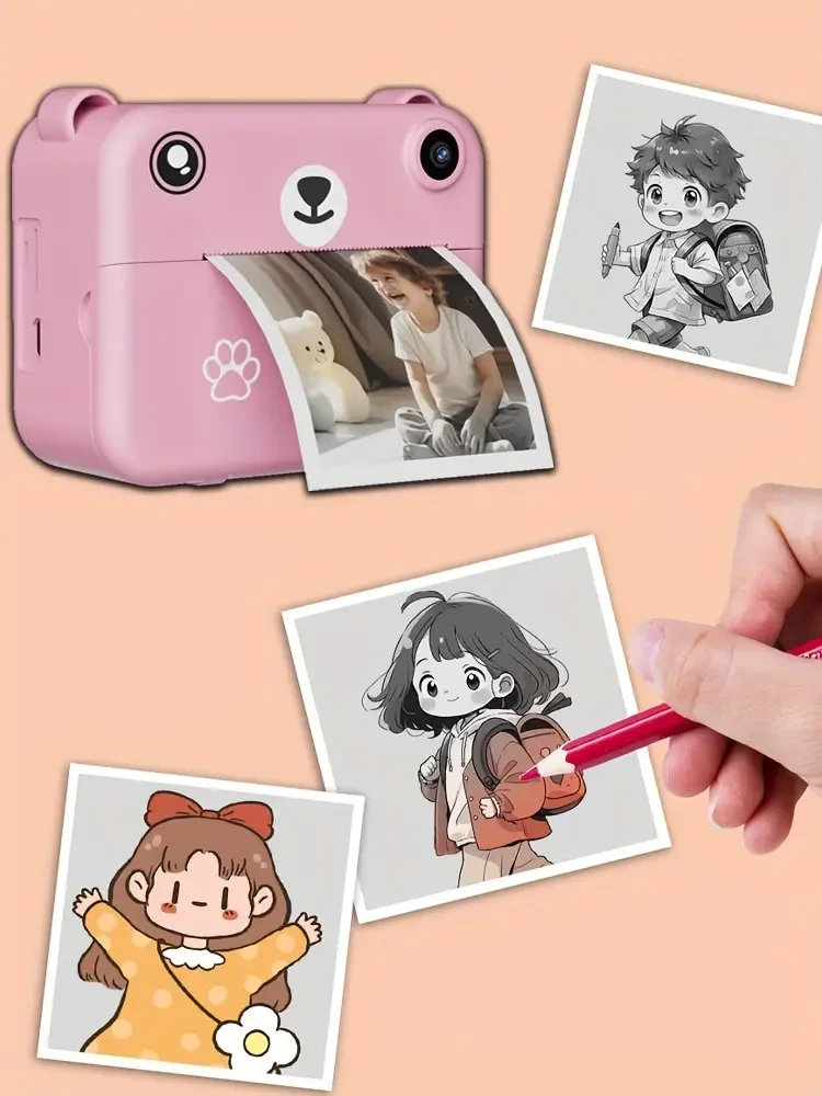 Kids Instant Print Camera with 720p HD Video Recording, IPS Screen & 1500mAh Rechargeable Battery - USB Charged, Digital Photography & Video Camera for Ages 3-6 & 8-12, Includes 3 Rolls Printer Paper - Non-Waterproof Plastic Body, Pink & Blue