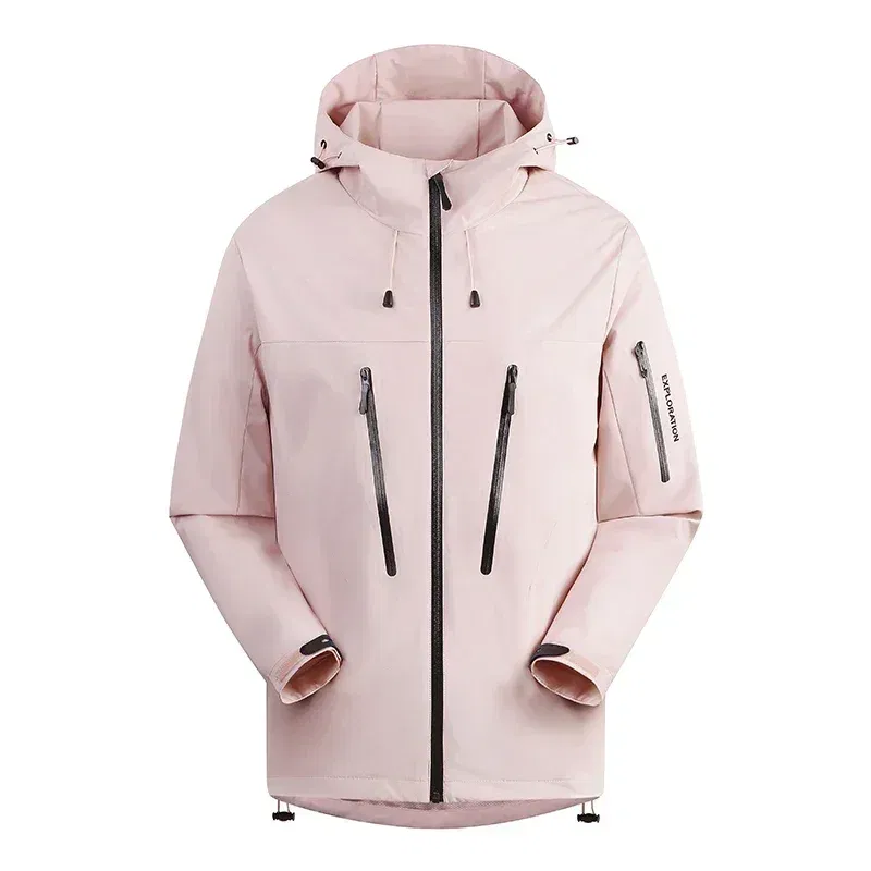 Color: Pink, Size: M - Spring Autumn Men's Windbreaker Fashion Outdoor Mountaineering Travel Windproof Waterproof Hooded Jacket Slim Fit Versatile Coat