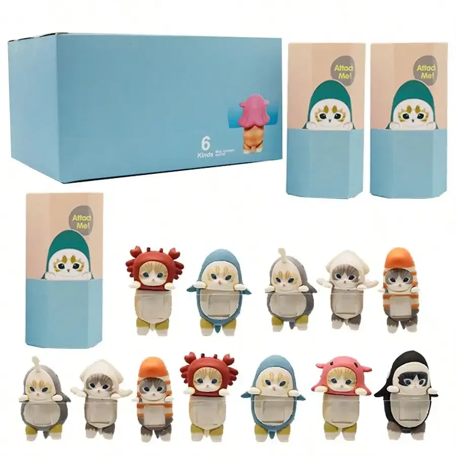 Color: GRAY - 12PCS 5cm Sonny Angel Blind Box Shark Cat Series Anime Figures Room Ornaments Children's Christmas Gift High Quality Ornaments
