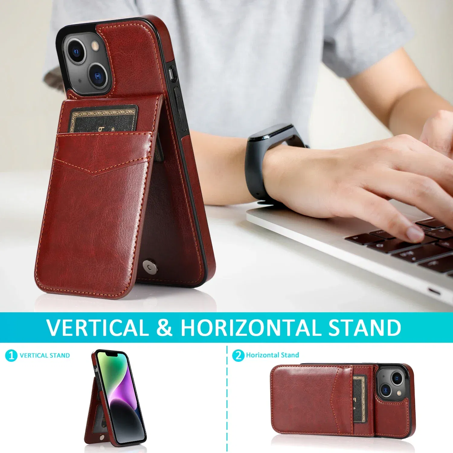 Color: Blue, Material: Aluminum - Faux Leather Wallet Kickstand Phone Case for IPhone 13 12 Mini 16E 16 15 14 11 Pro Max X XR XS 7 8 Plus Case with Credit Card