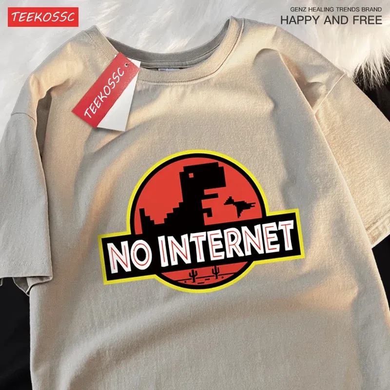Color: green, Size: L - No Internet Fun Little Dinosaur Short Sleeve Mens Cartoons Cotton Tshirt Summer High Quality Clothing Fashion Oversize T-Shirts