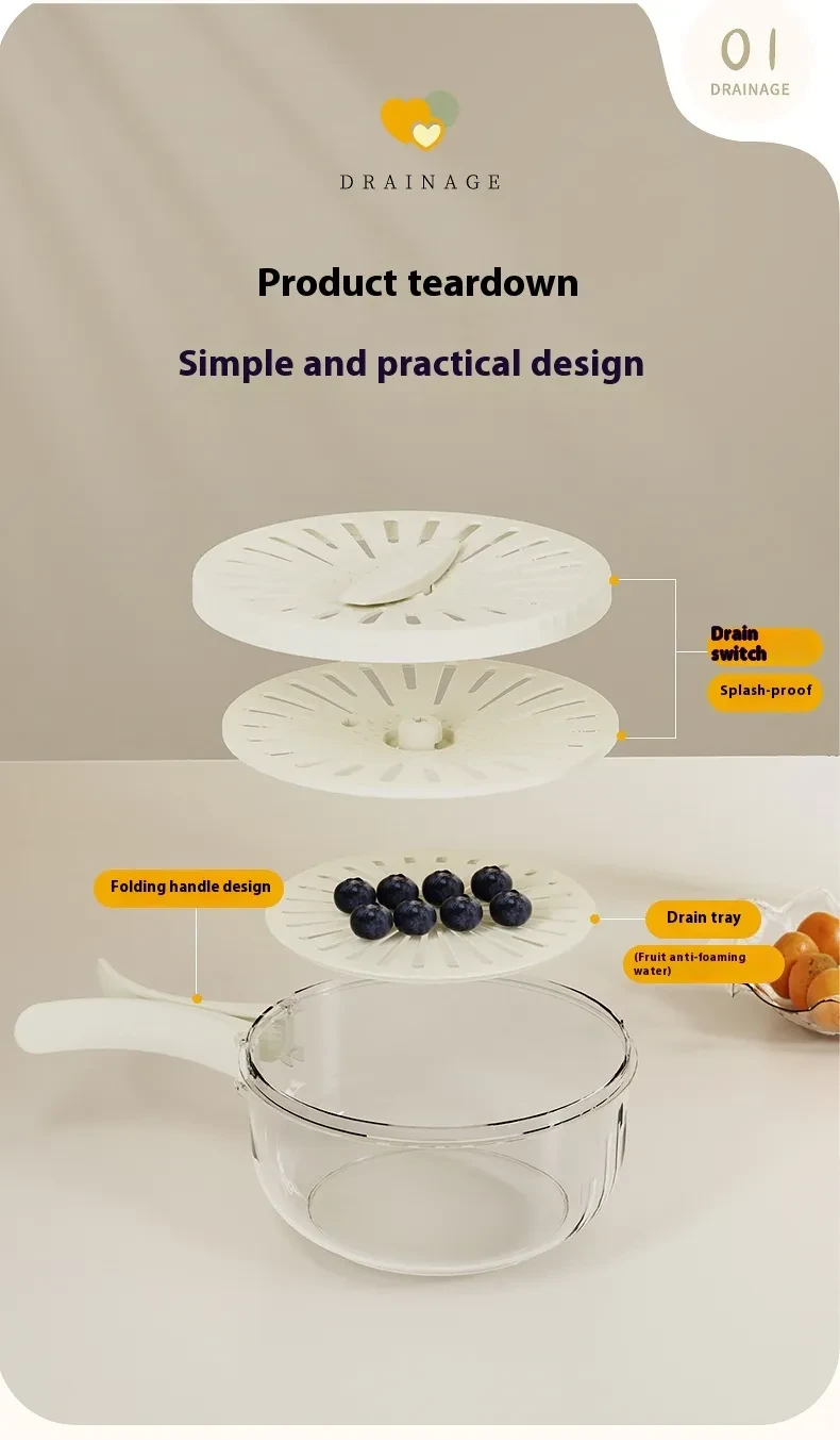 Fruit Drain Basket With Lid