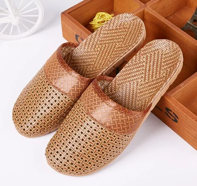Color: Chocolate, Shoe Size: 39 - Mntrerm Summer Natural Bamboo Rattan Cane Grass Weaving Slippers Shoes Vine Grass Men Casual Slippers Non-slip Couples Slippers
