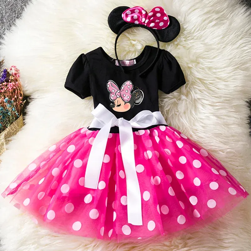 Color: Khaki, Size: L - Mickey Minnie Mouse Cartoon Kids Short Sleeve Polka Dot Princess Dress Party Baby Girls Clothes Cosplay Costumes 1-6Y