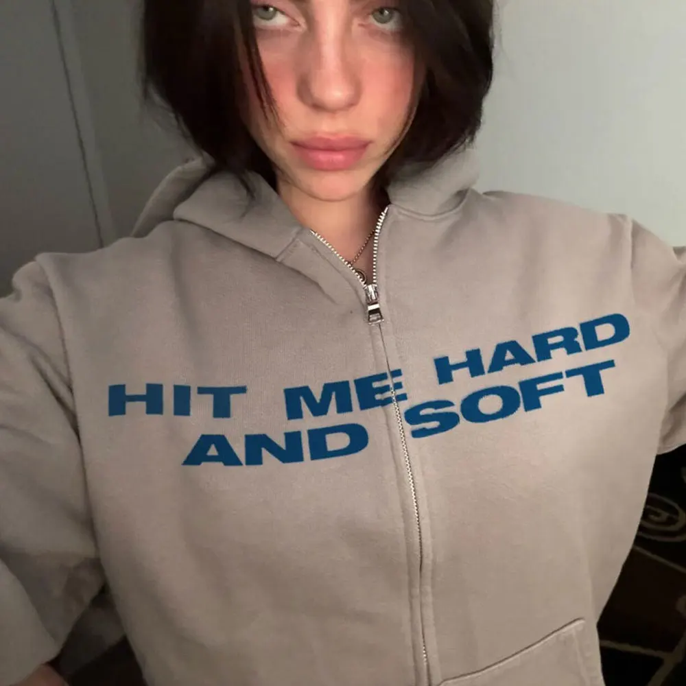 Color: Silver, Size: M - Hit Me Hard and Soft 2025 Tour Zipper Hoodies Men Women Harajuku Pullovers Fashion Hip Hop Zip Up Sweatshirts Jackets Fans Gift