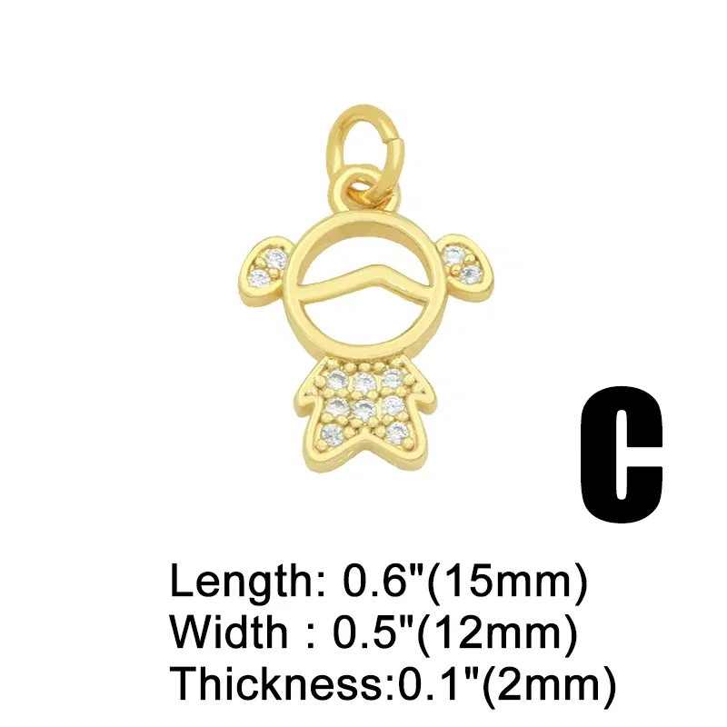 Metal color: ROSE GOLD COLOR - OCESRIO Gold Plated CZ Small Boy and Girl Charms for Necklaces Copper DIY Handmade Pendants for Earrings Wholesale chma091
