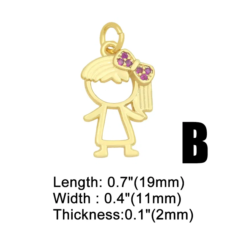 Metal color: ROSE GOLD COLOR - OCESRIO Gold Plated CZ Small Boy and Girl Charms for Necklaces Copper DIY Handmade Pendants for Earrings Wholesale chma091
