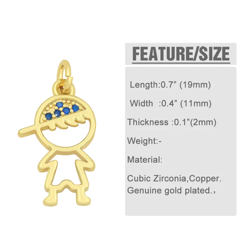 Metal color: ROSE GOLD COLOR - OCESRIO Gold Plated CZ Small Boy and Girl Charms for Necklaces Copper DIY Handmade Pendants for Earrings Wholesale chma091