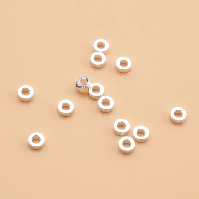 10PCS 925 sterling silver jewelry accessories Circle gasket flat beads handmade beaded diy bracelet necklace material
